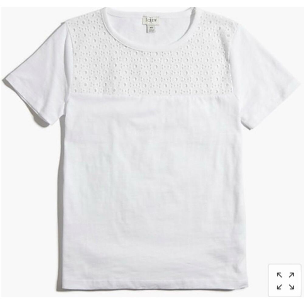 J. Crew White Eyelet Yoke T-Shirt Short Sleeve White Size S A000869 - Picture 2 of 9